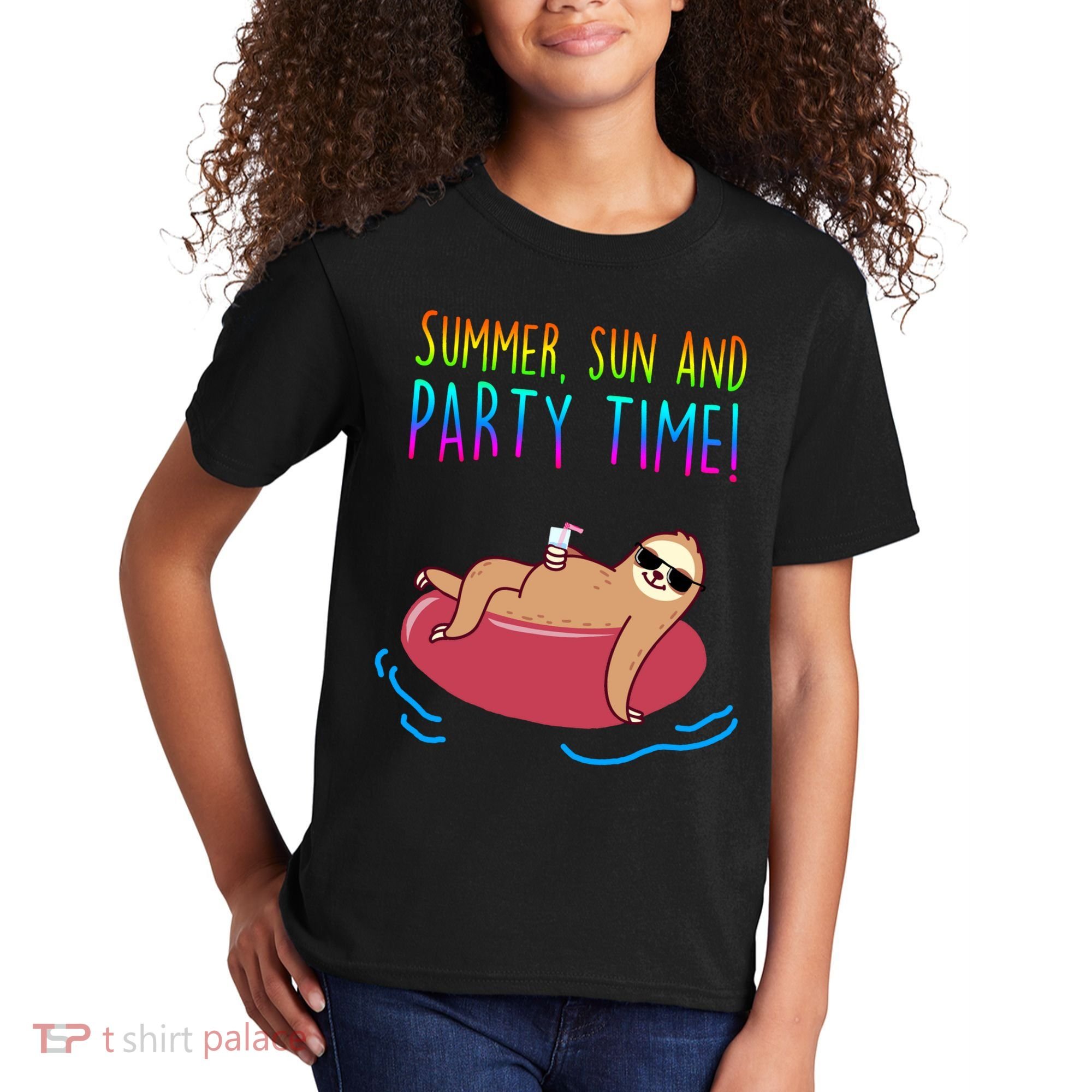 Summer Sun And Party Time Sloth Loungin Kids T-Shirt