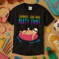 Summer Sun And Party Time Sloth Loungin Kids T-Shirt thumb 3