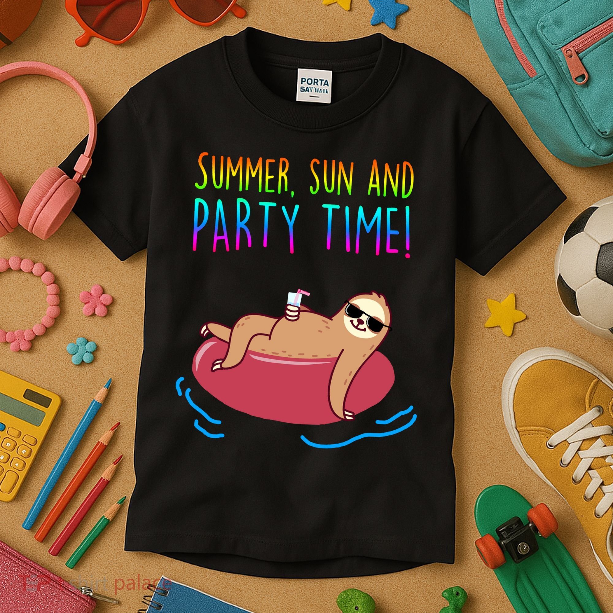 Summer Sun And Party Time Sloth Loungin Kids T-Shirt