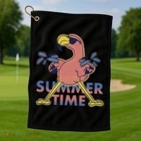 Summer Time Flamingo Golf Towel thumb 1