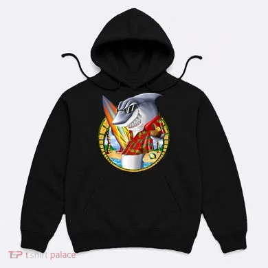 Summertime Beach Shark Surfing Hoodie