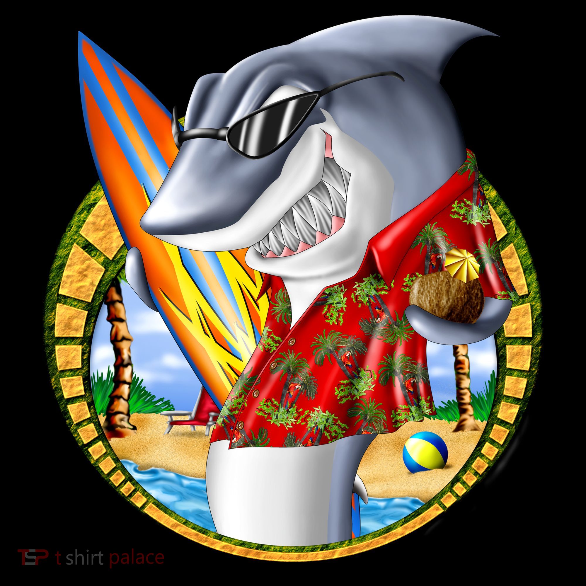 Summertime Beach Shark Surfing Hoodie