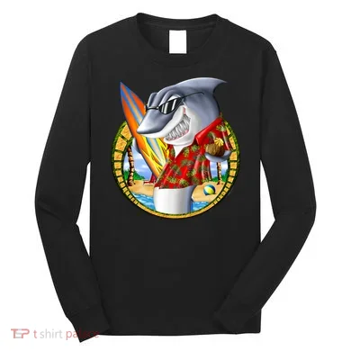 Summertime Beach Shark Surfing Long Sleeve Shirt