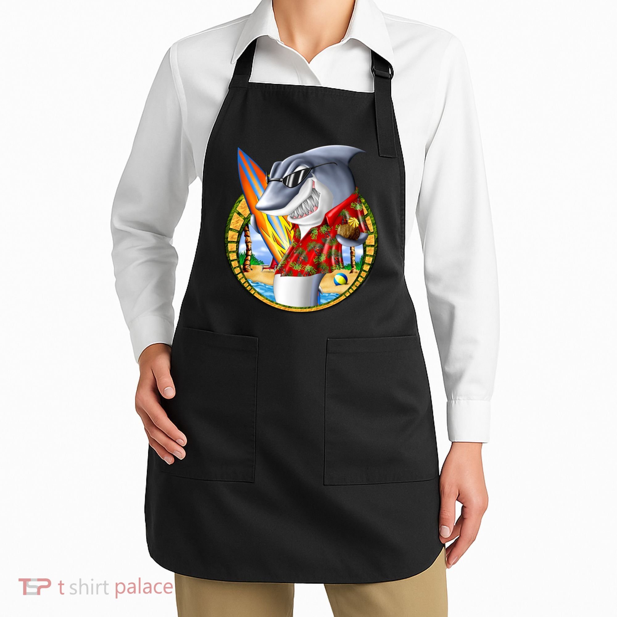 Summertime Beach Shark Surfing Apron