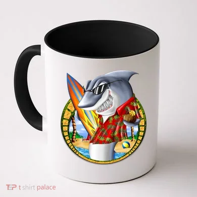 Summertime Beach Shark Surfing Coffee Mug