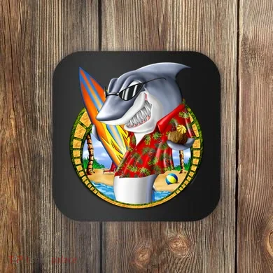 Summertime Beach Shark Surfing Coaster