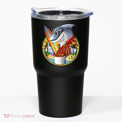 Summertime Beach Shark Surfing Tumbler