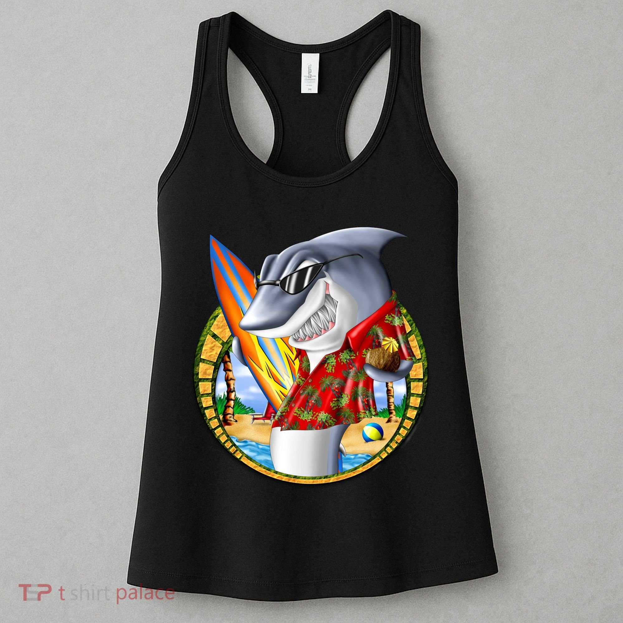 Summertime Beach Shark Surfing Women's Tank Top