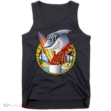 Summertime Beach Shark Surfing Tank Top