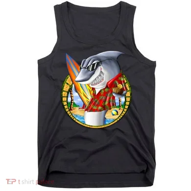 Summertime Beach Shark Surfing Tank Top