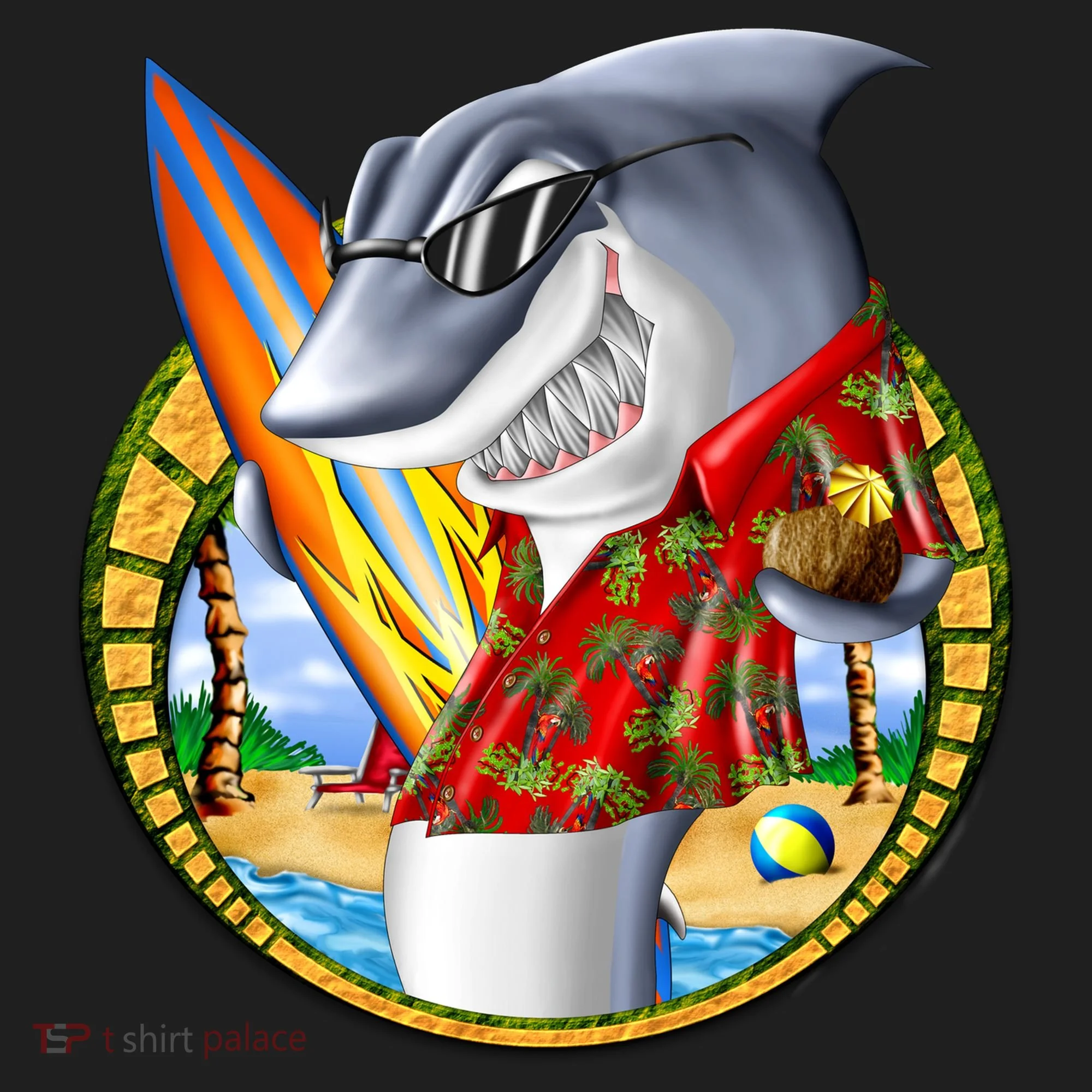 Summertime Beach Shark Surfing Golf Towel