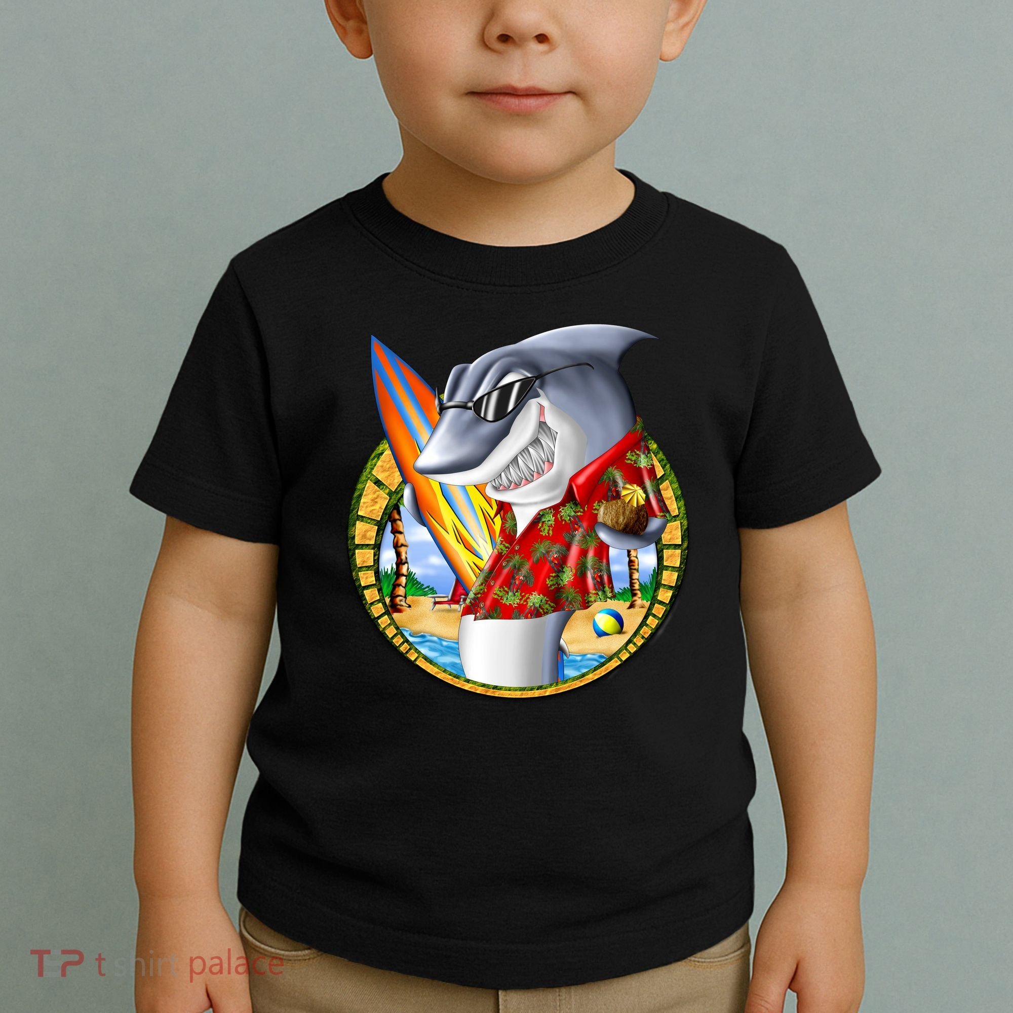 Summertime Beach Shark Surfing Toddler T-Shirt