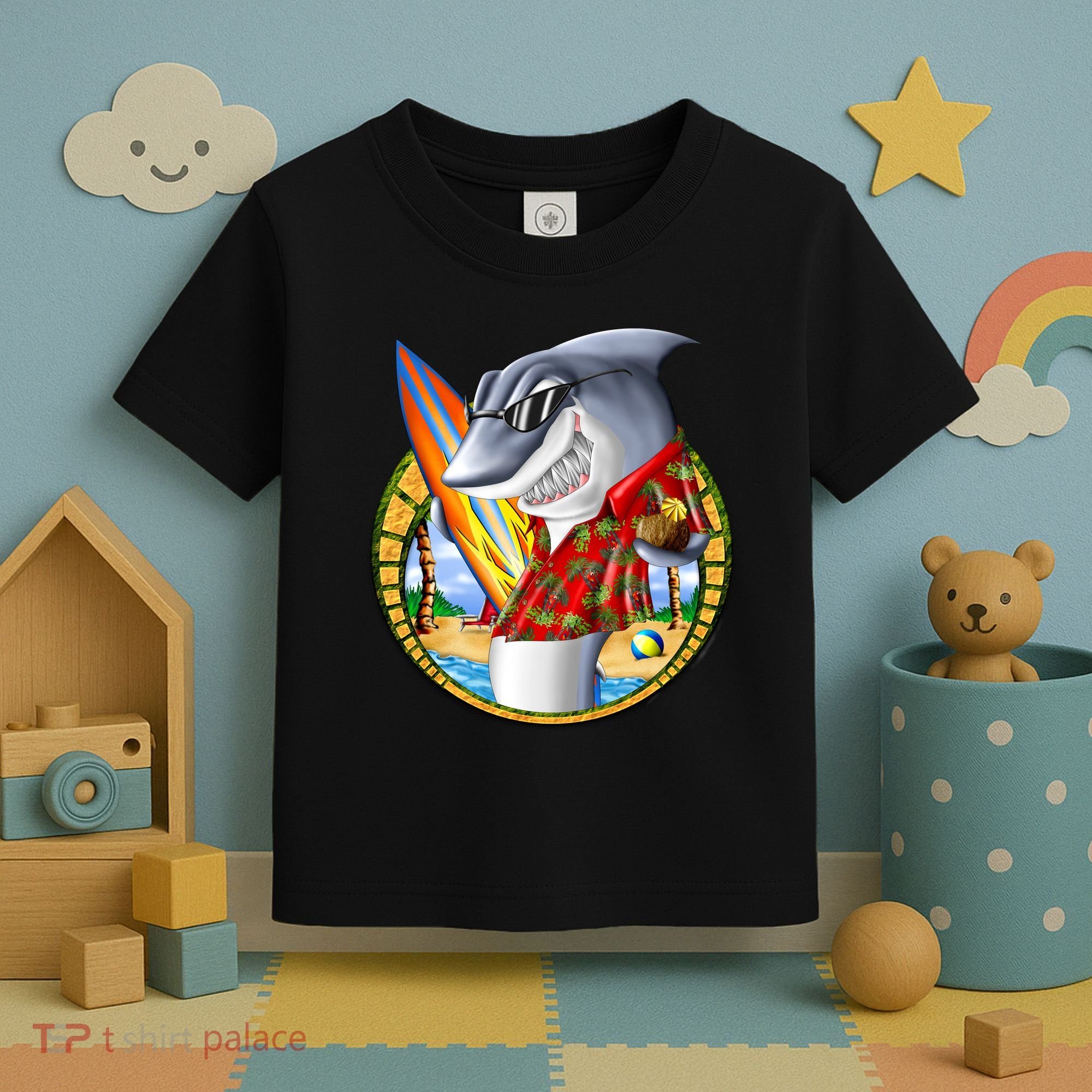Summertime Beach Shark Surfing Toddler T-Shirt