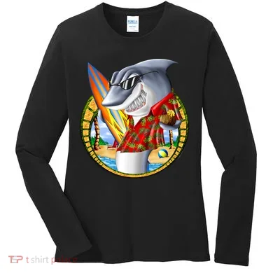 Summertime Beach Shark Surfing Women's Long Sleeve Shirt