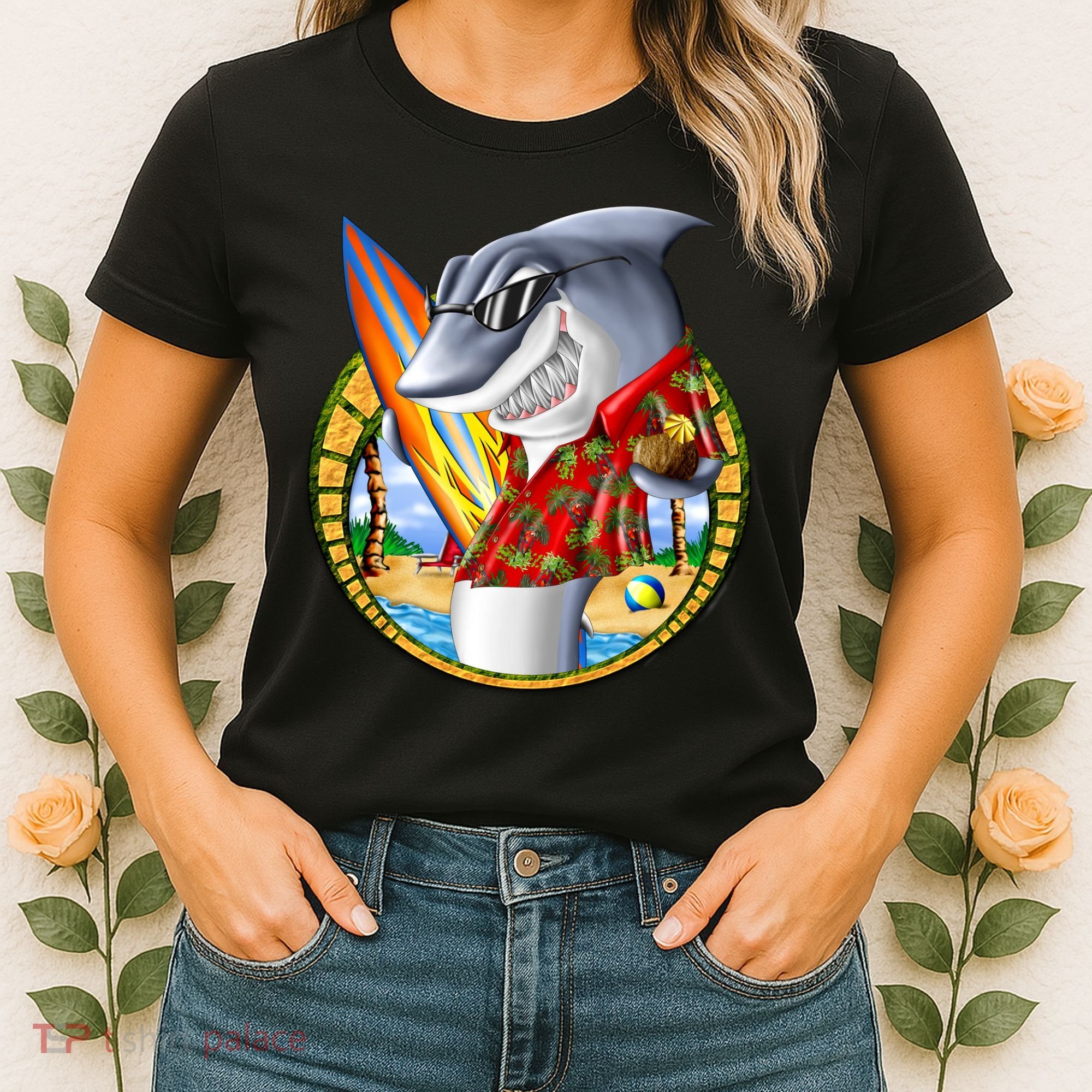 Summertime Beach Shark Surfing Women's T-Shirt