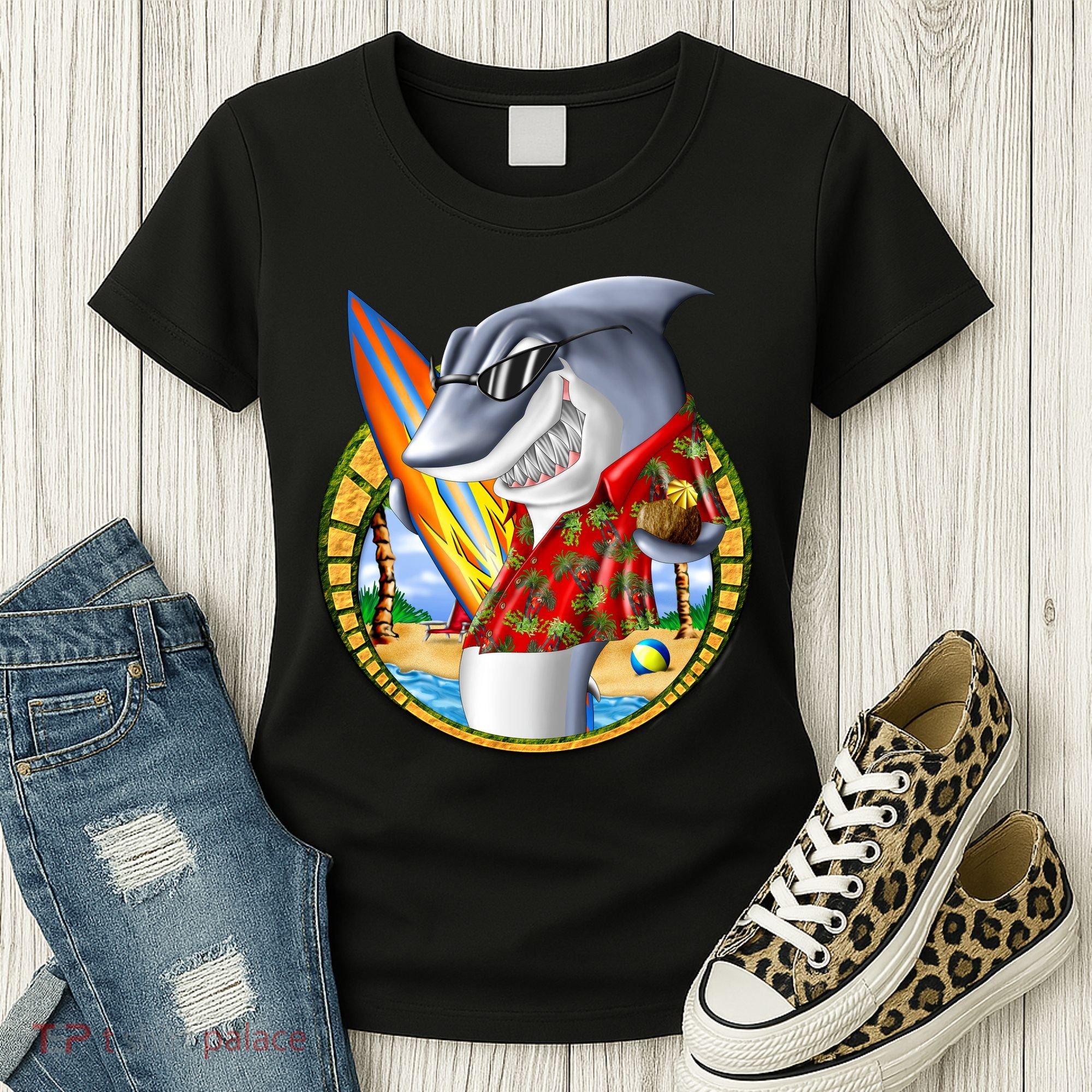 Summertime Beach Shark Surfing Women's T-Shirt