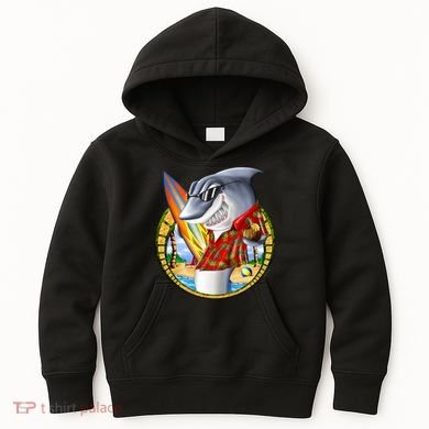 Summertime Beach Shark Surfing Kids Hoodie