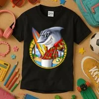 Summertime Beach Shark Surfing Kids T-Shirt thumb 3