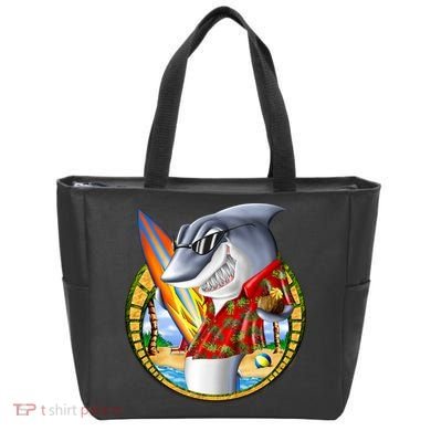 Summertime Beach Shark Surfing Tote Bag