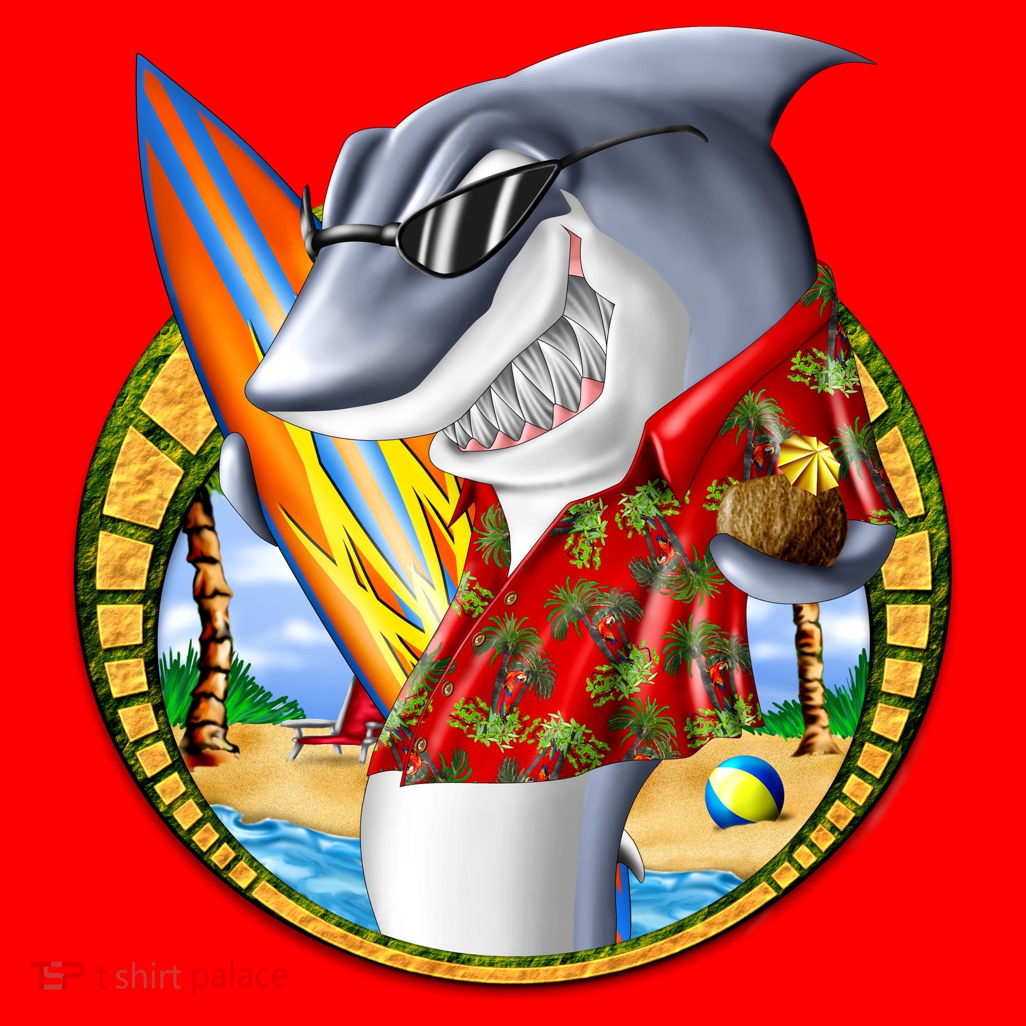Summertime Beach Shark Surfing Santa Hat