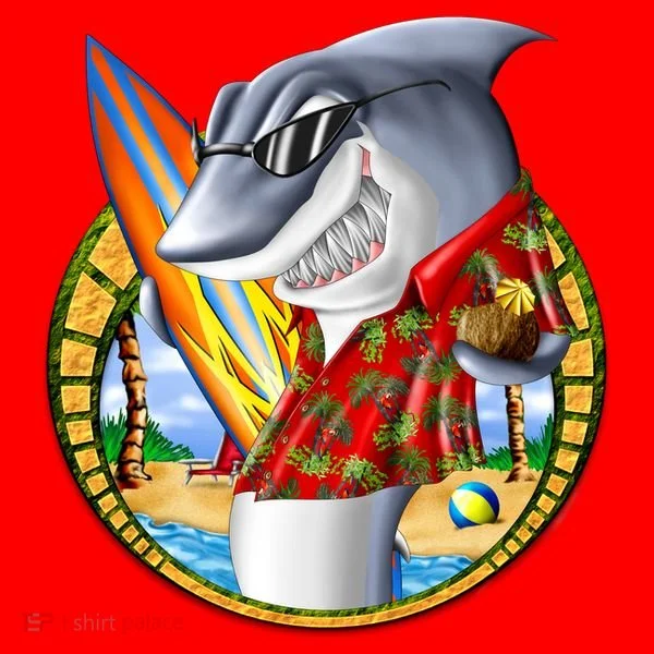 Summertime Beach Shark Surfing Santa Hat
