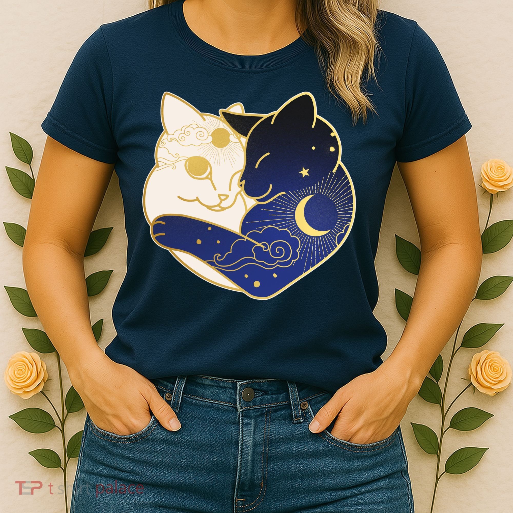 Sun and Moon Yin and Yang Cats Women's T-Shirt