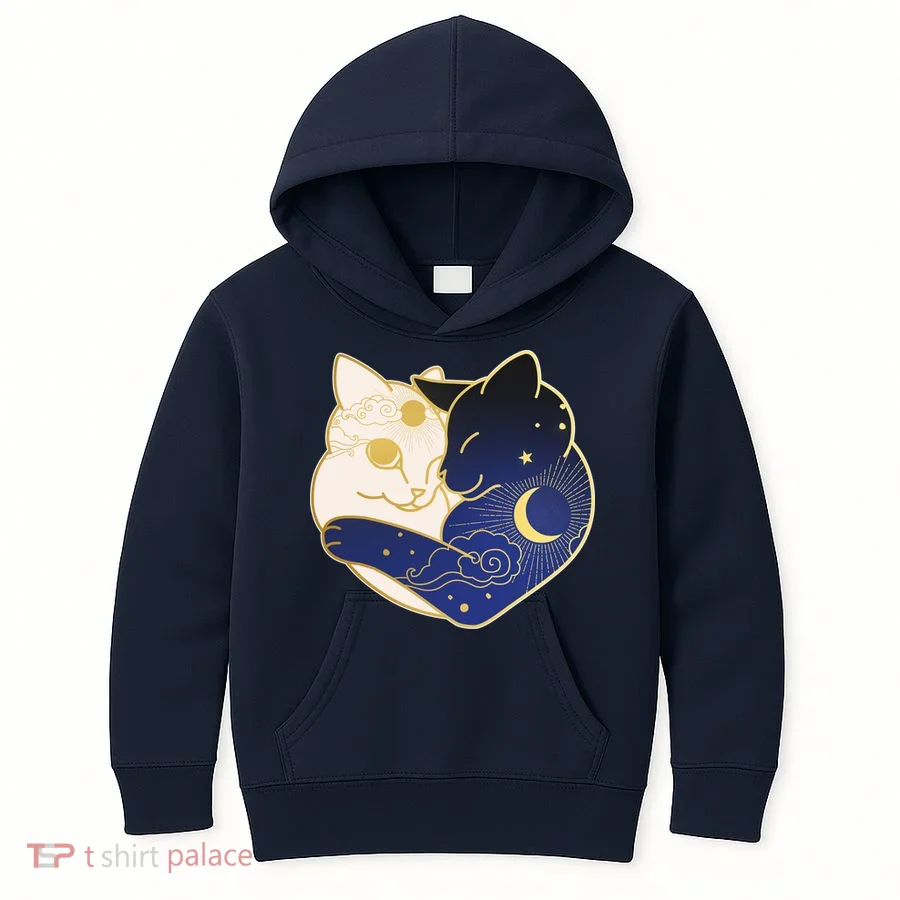 Sun and Moon Yin and Yang Cats Kids Hoodie