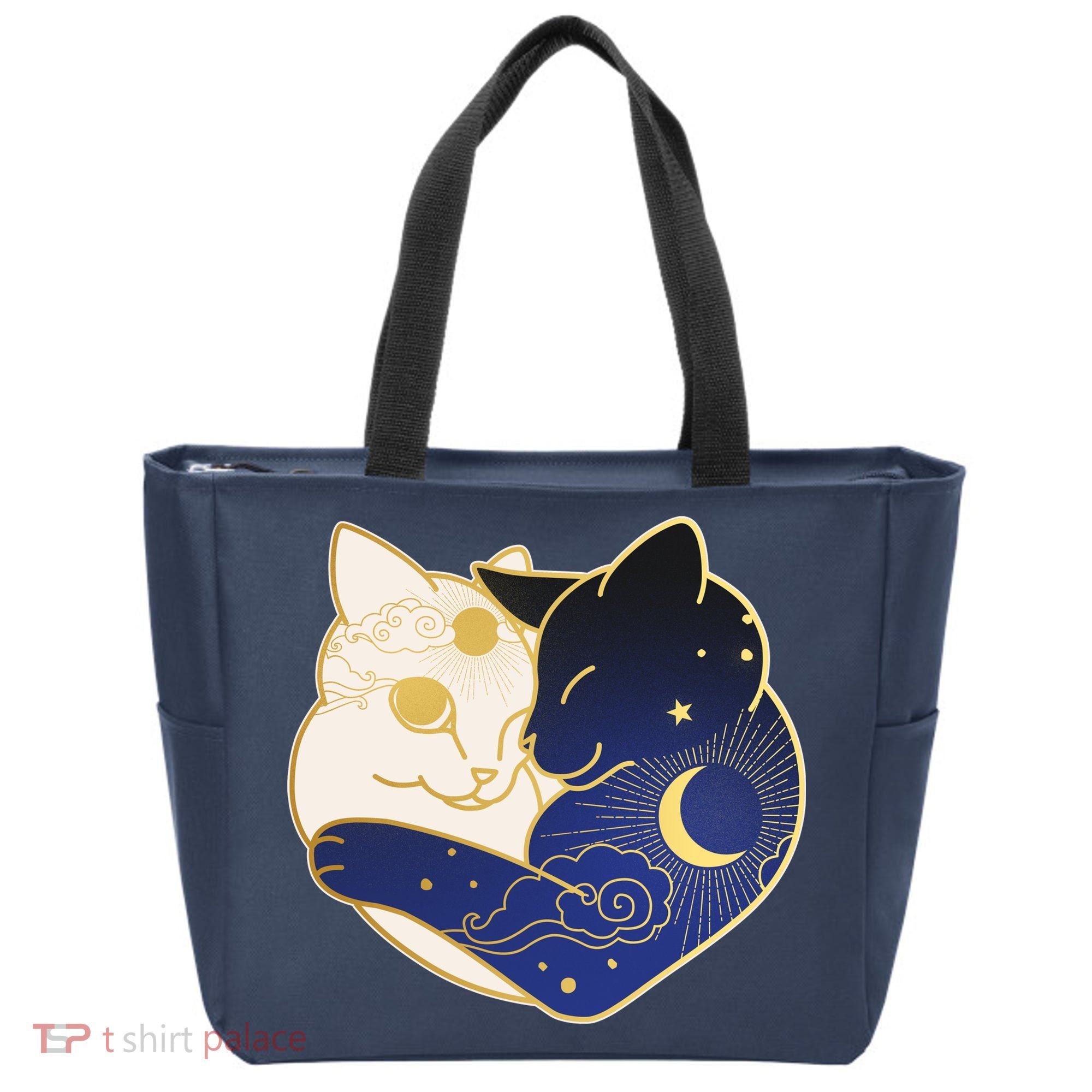 Sun and Moon Yin and Yang Cats Tote Bag