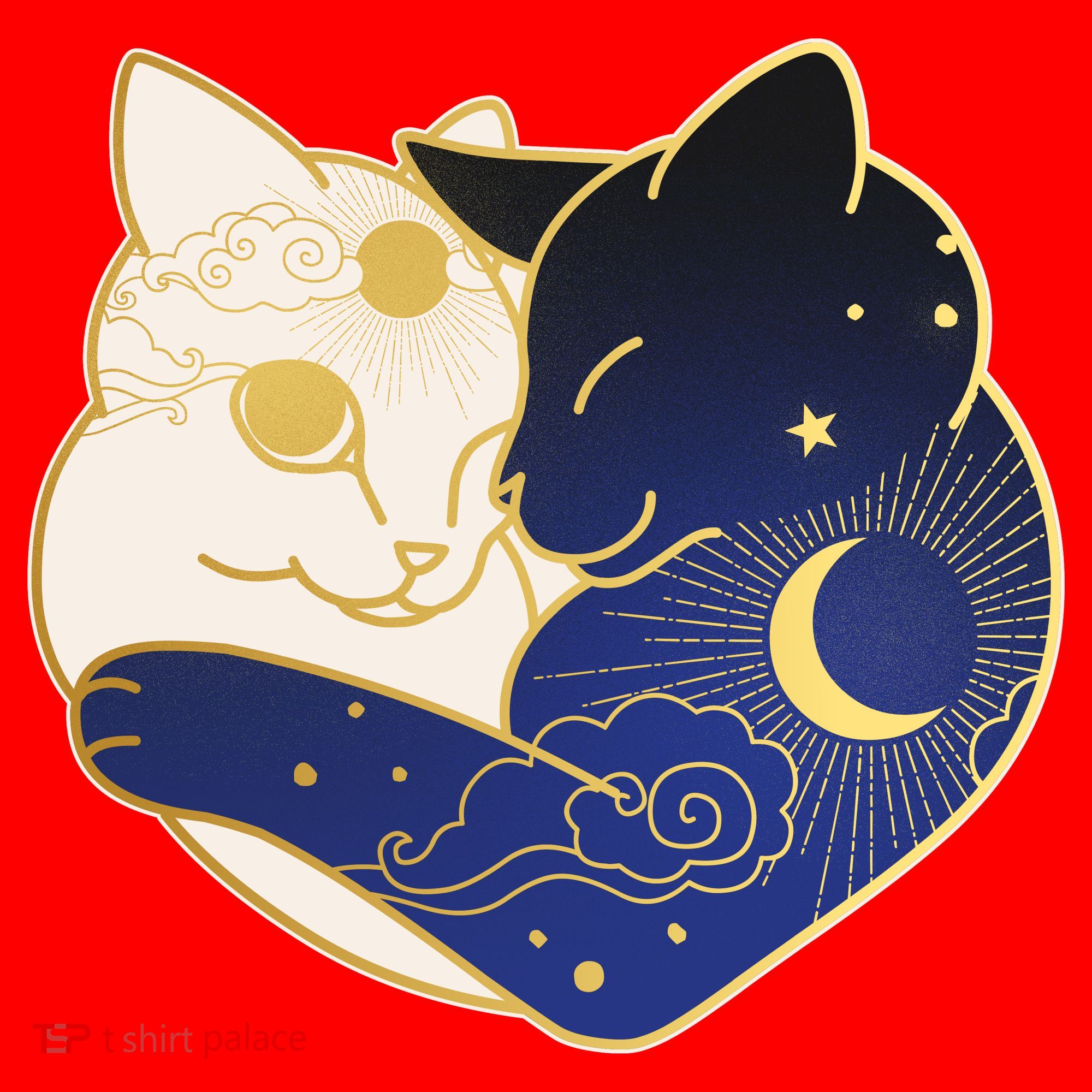 Sun and Moon Yin and Yang Cats Santa Hat