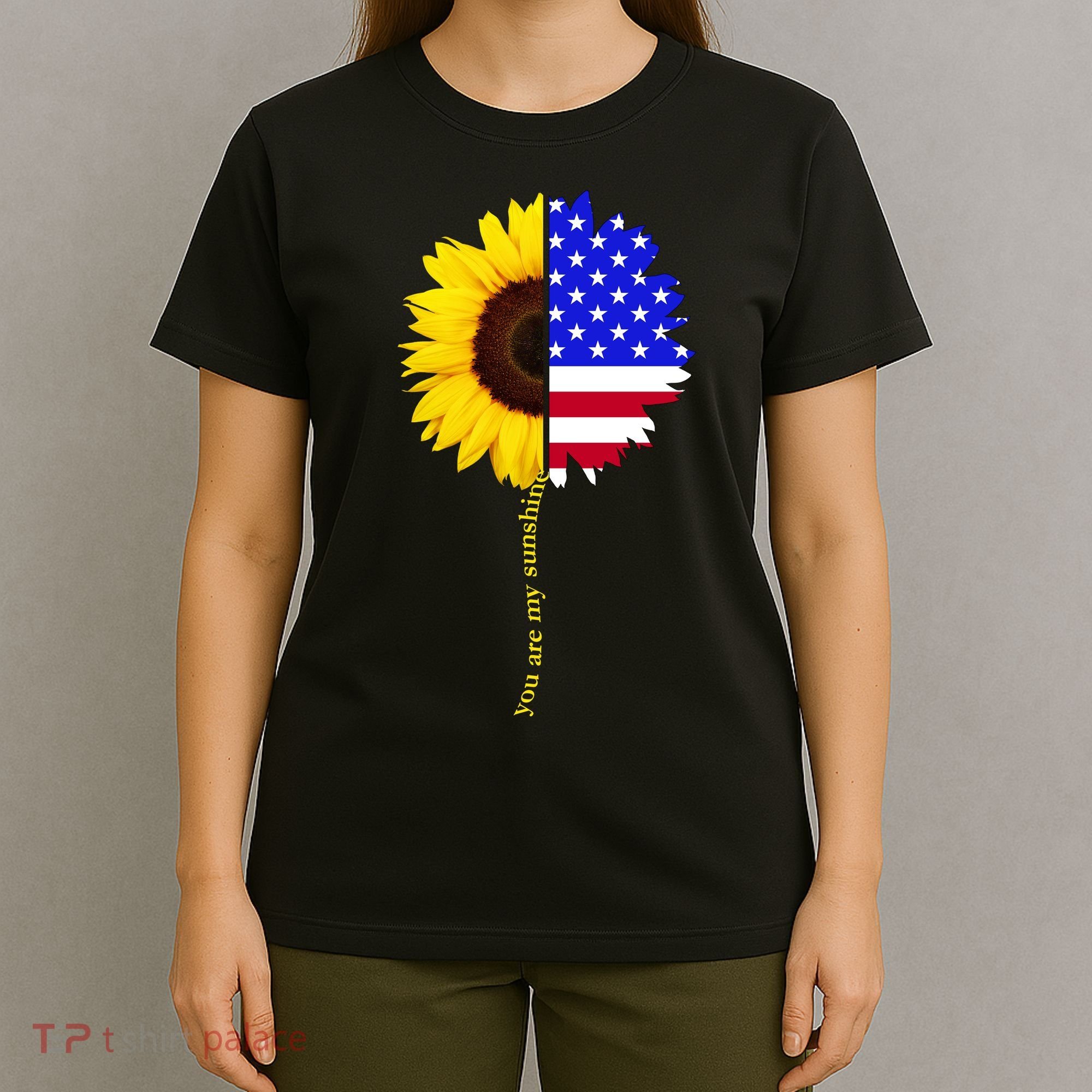 Sunflower American Flag You Are My Sunshine T-Shirt