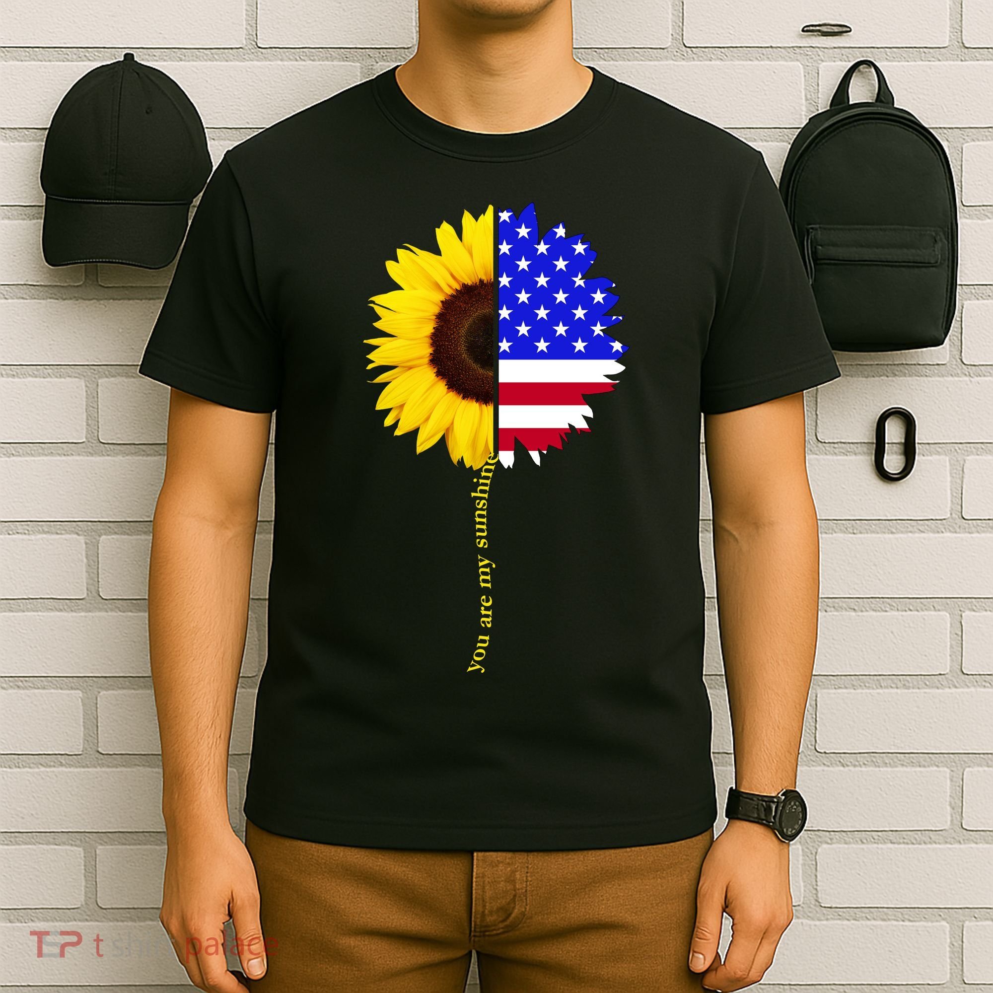 Sunflower American Flag You Are My Sunshine T-Shirt