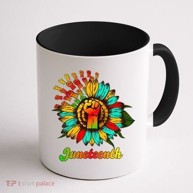 Sunflower Fist Juneteenth Black History African American Coffee Mug back