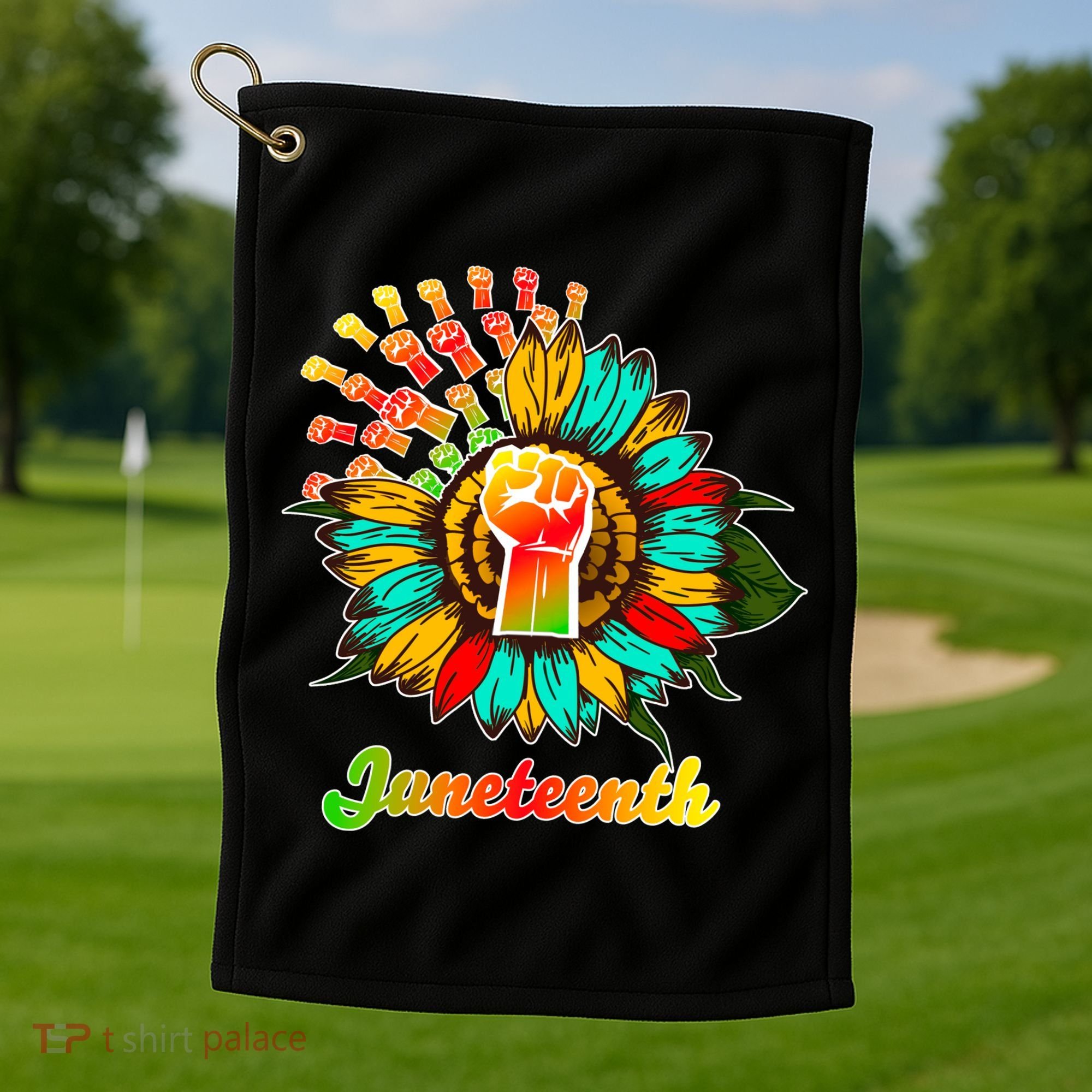 Sunflower Fist Juneteenth Black History African American Golf Towel