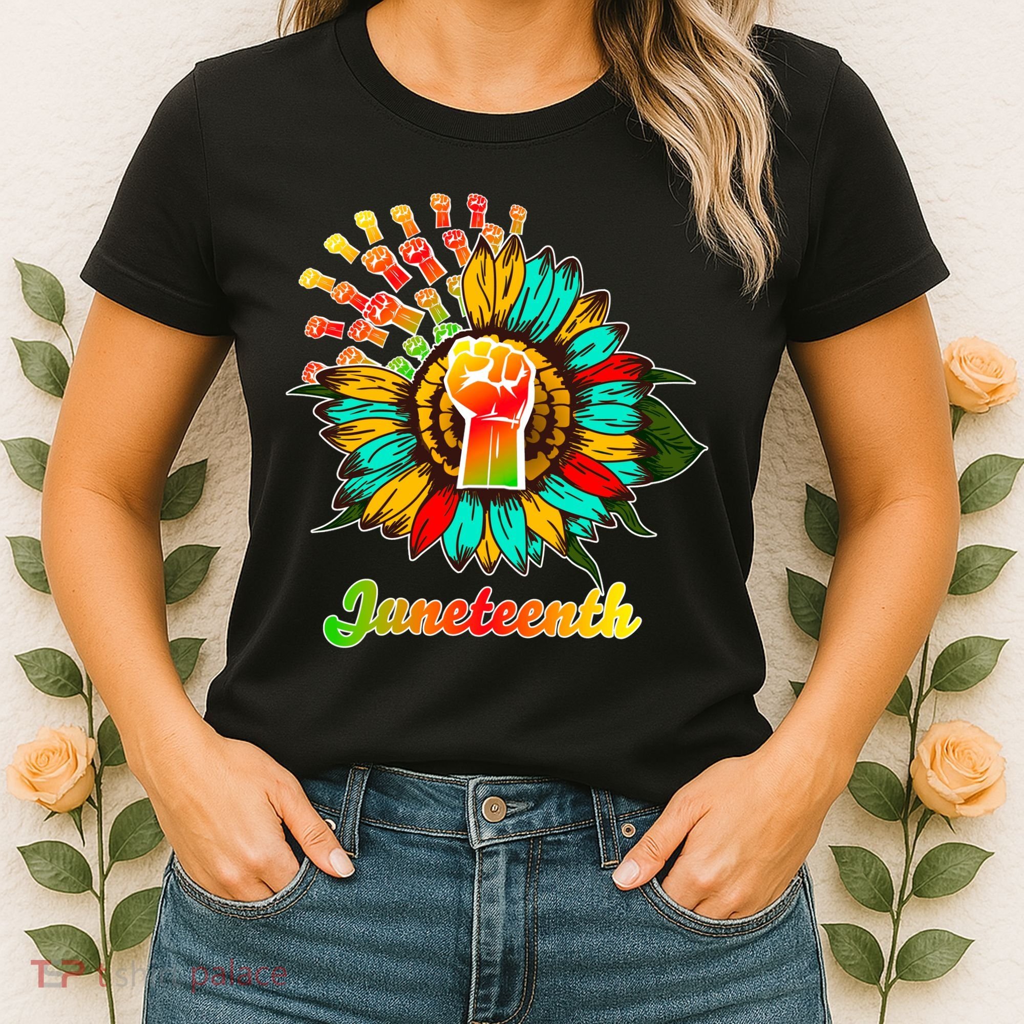 Sunflower Fist Juneteenth Black History African American Women's T-Shirt