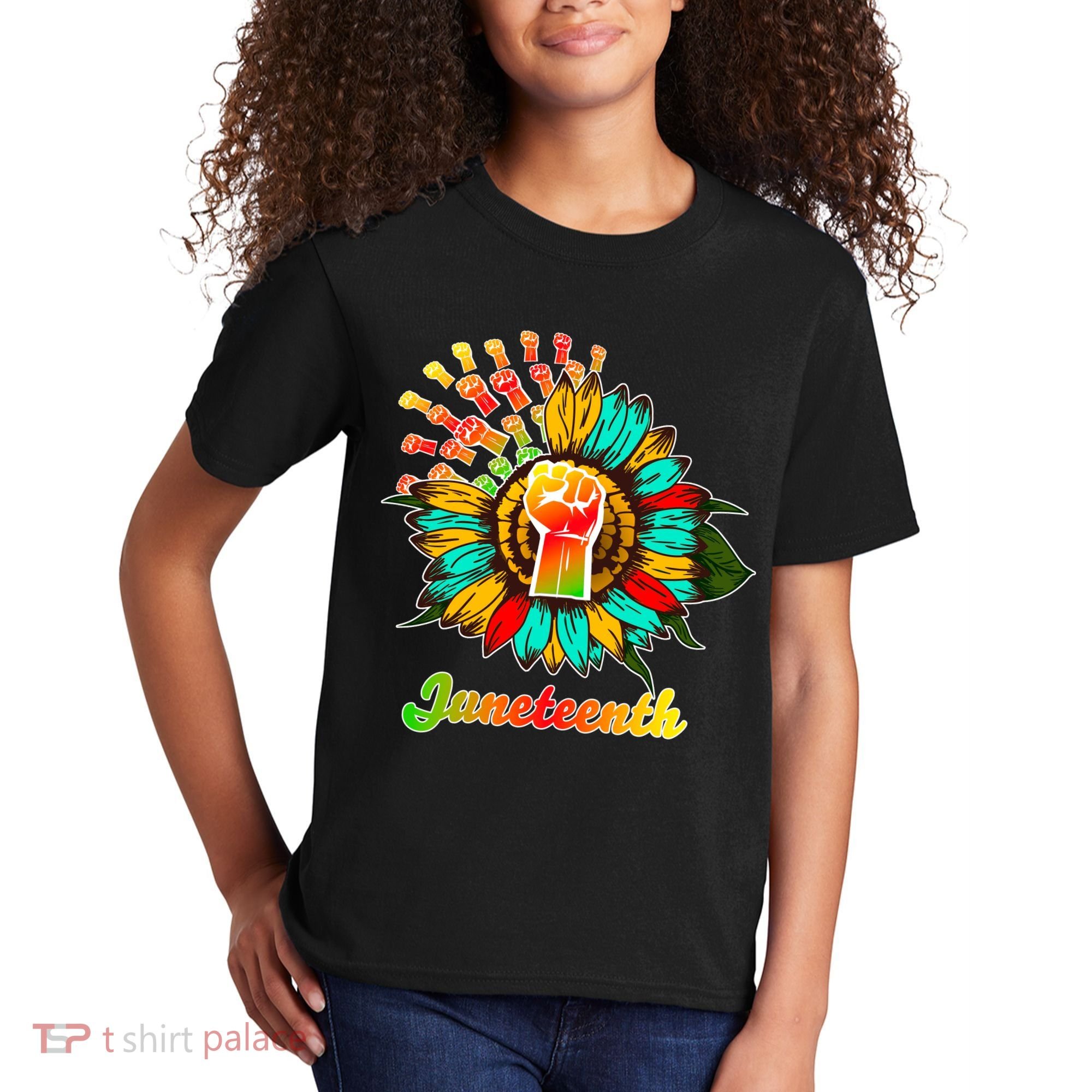 Sunflower Fist Juneteenth Black History African American Kids T-Shirt