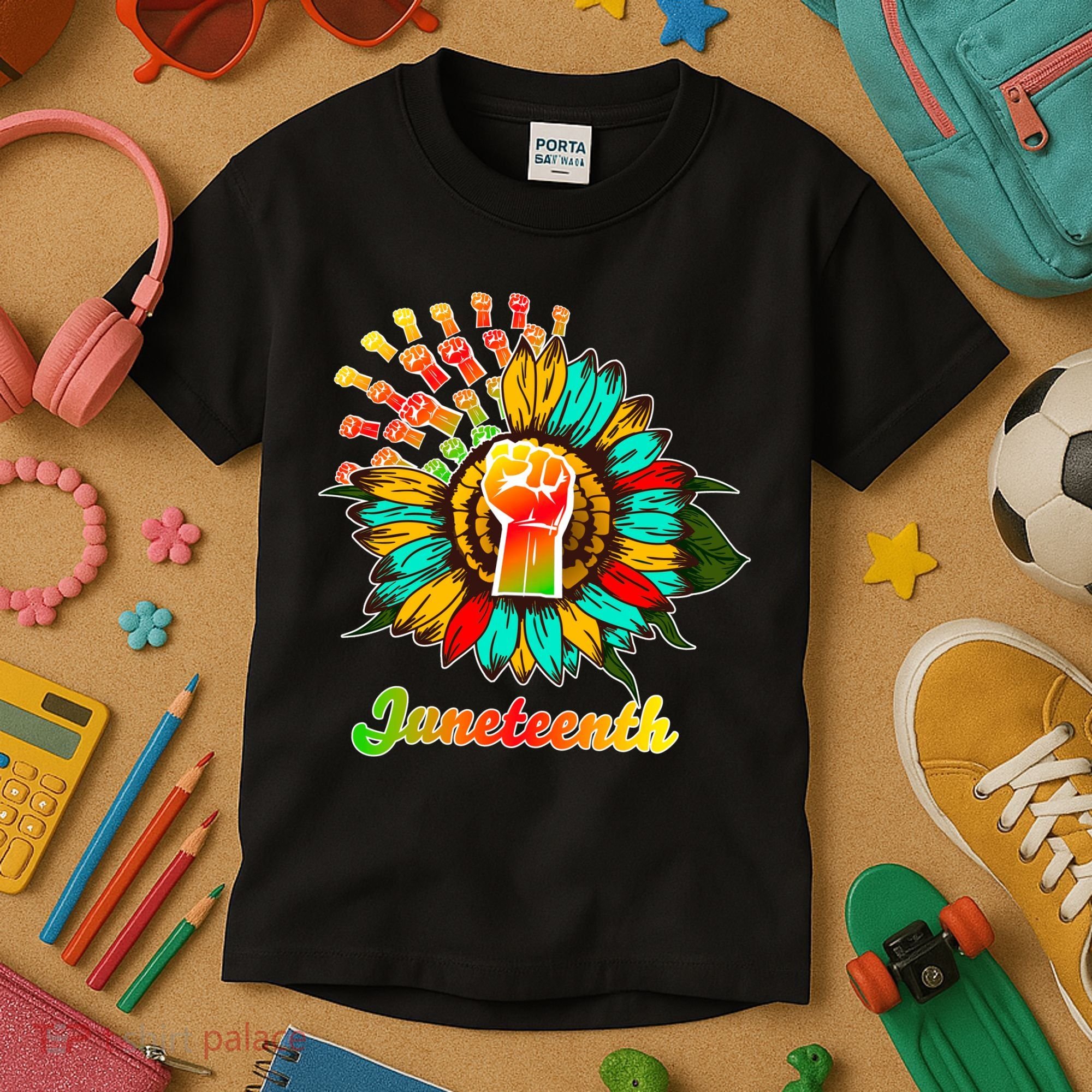 Sunflower Fist Juneteenth Black History African American Kids T-Shirt