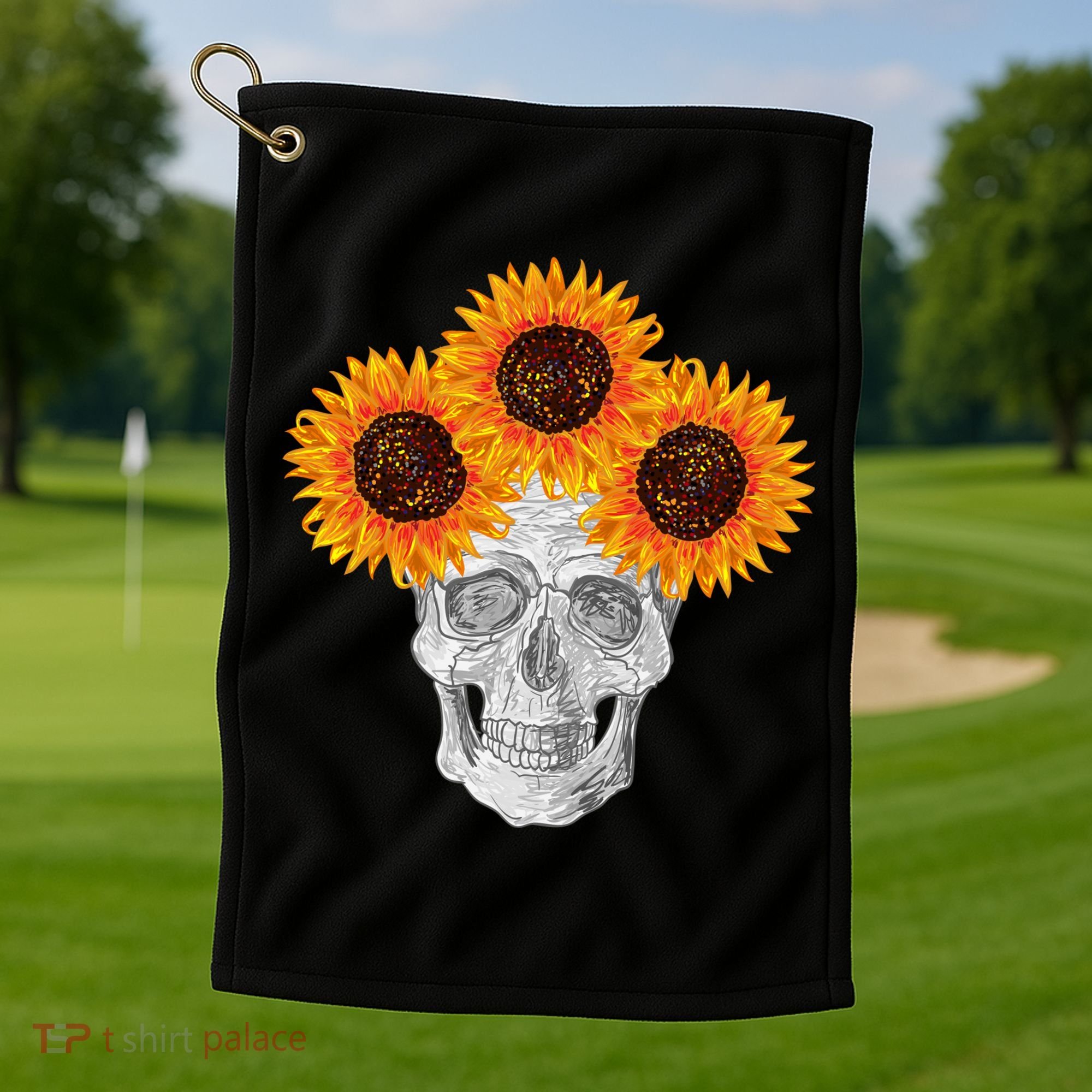 Sunflower Skull Golf Towel
