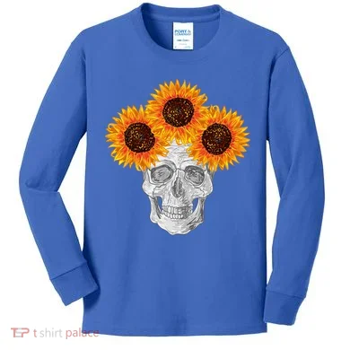 Sunflower Skull Kids Long Sleeve Shirt