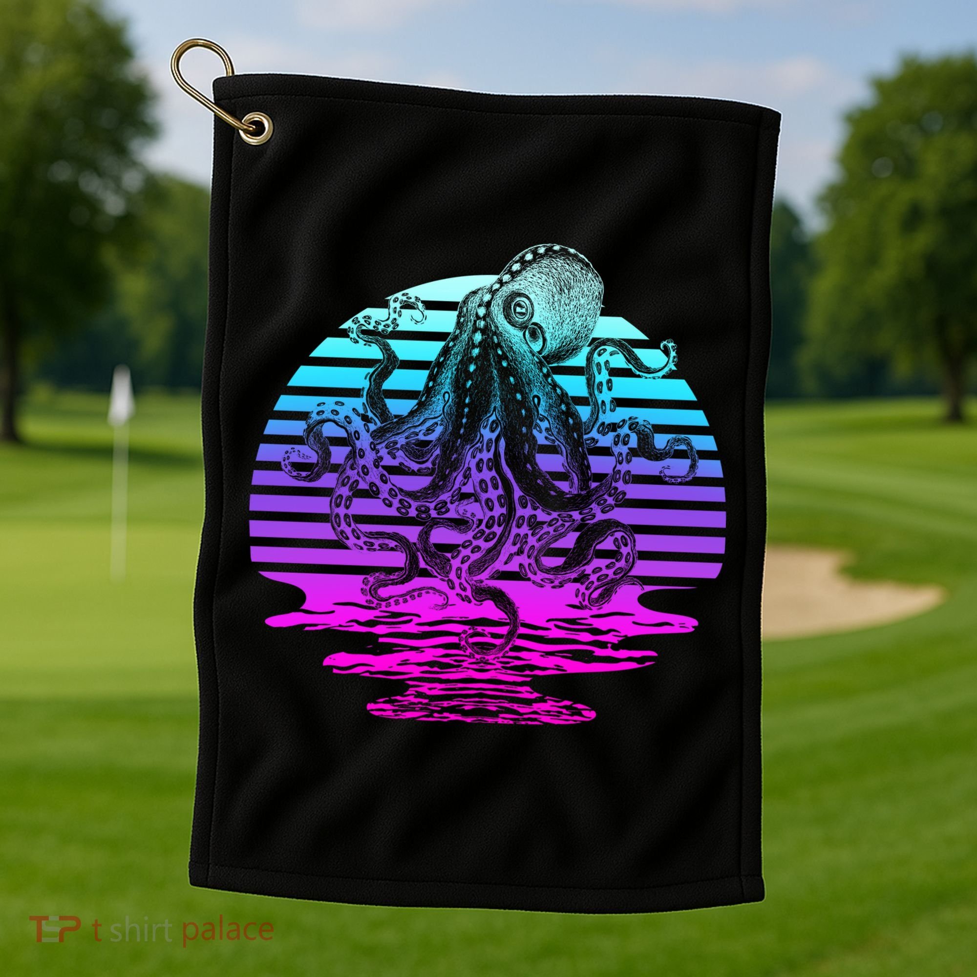 Sunrise Octopus Vaporwave Golf Towel