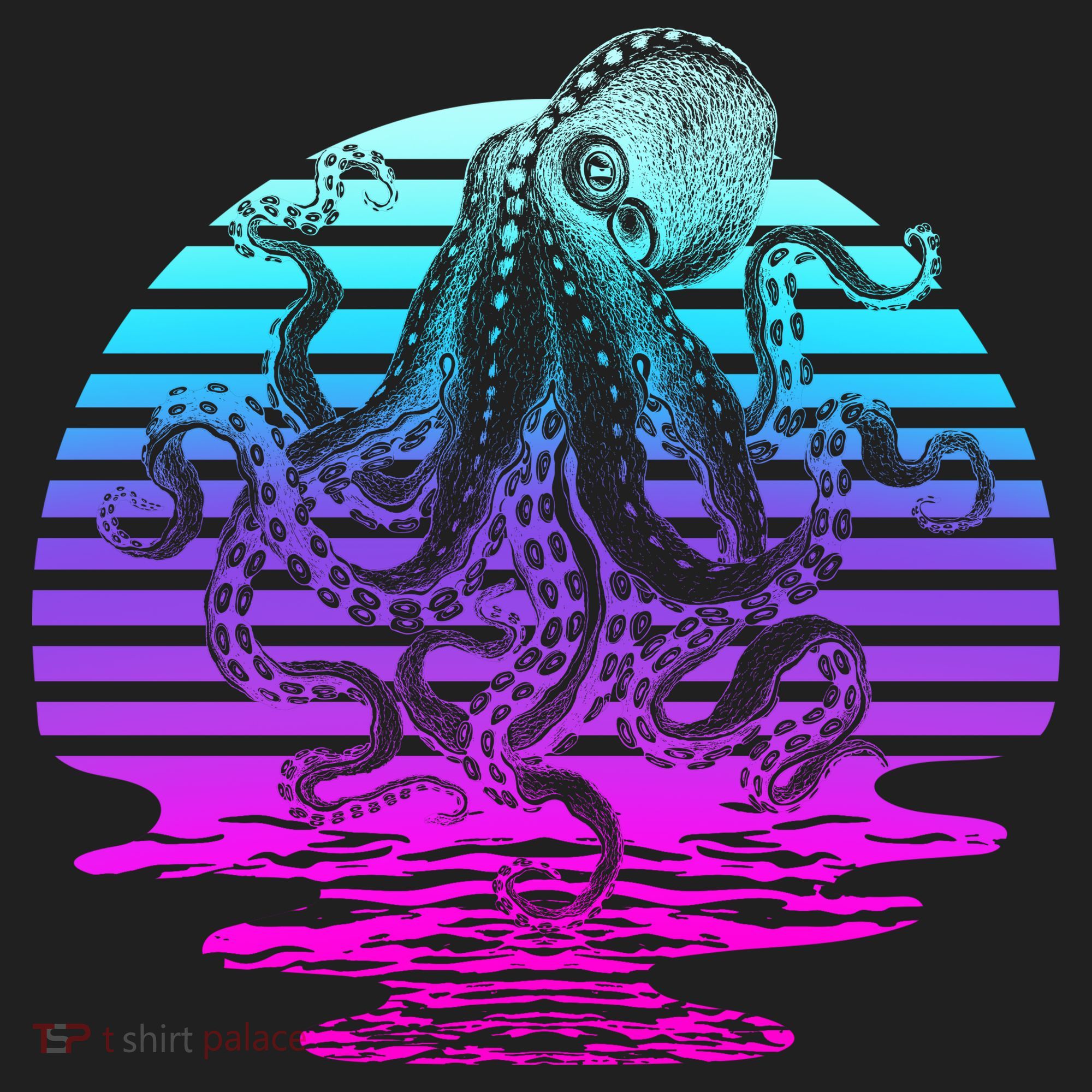 Sunrise Octopus Vaporwave Golf Towel