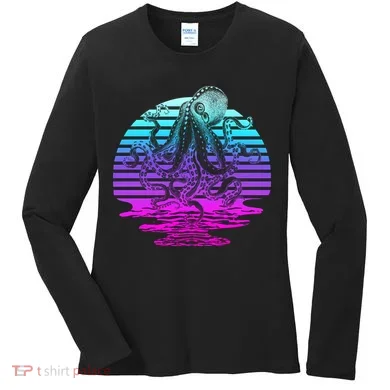 Sunrise Octopus Vaporwave Women's Long Sleeve Shirt