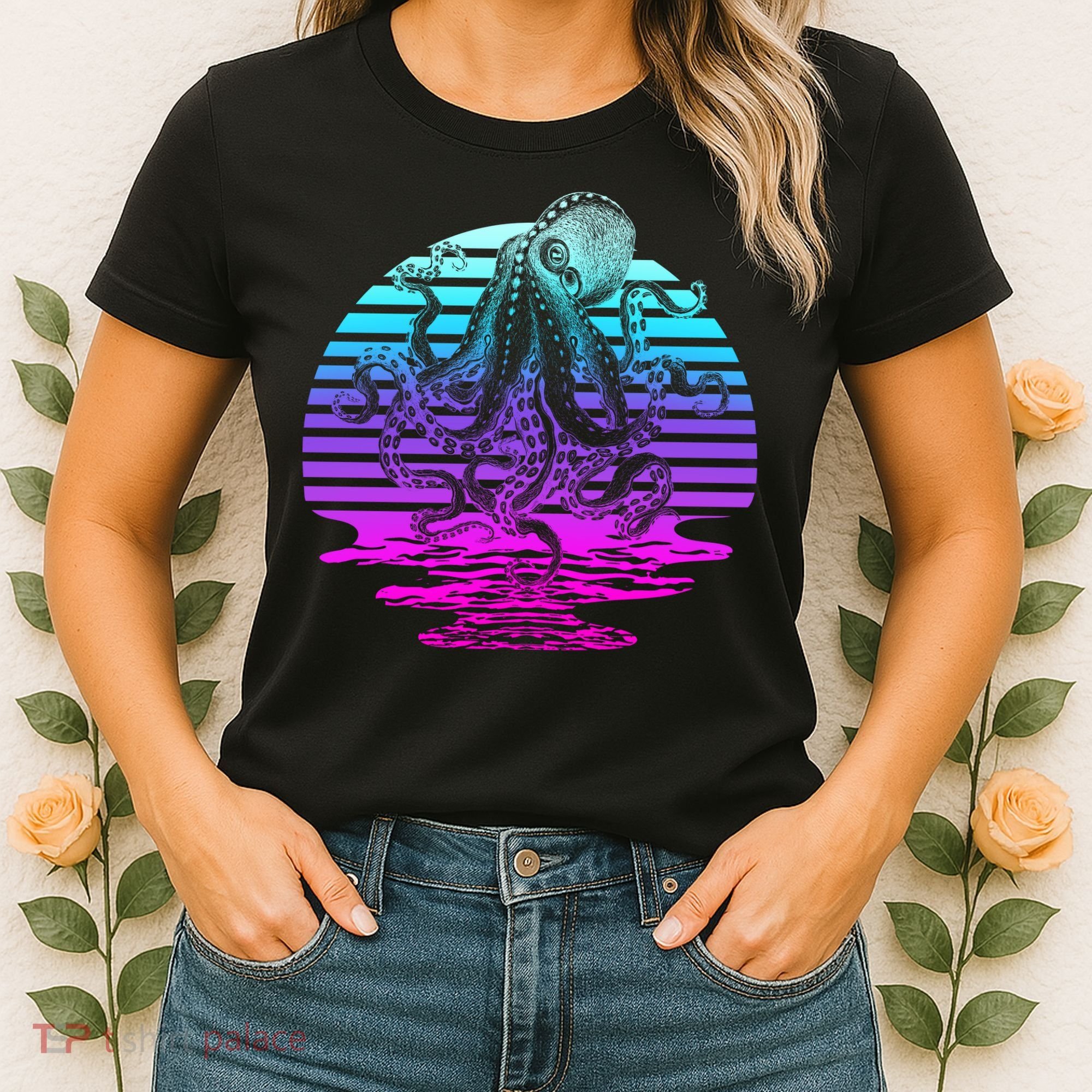 Sunrise Octopus Vaporwave Women's T-Shirt