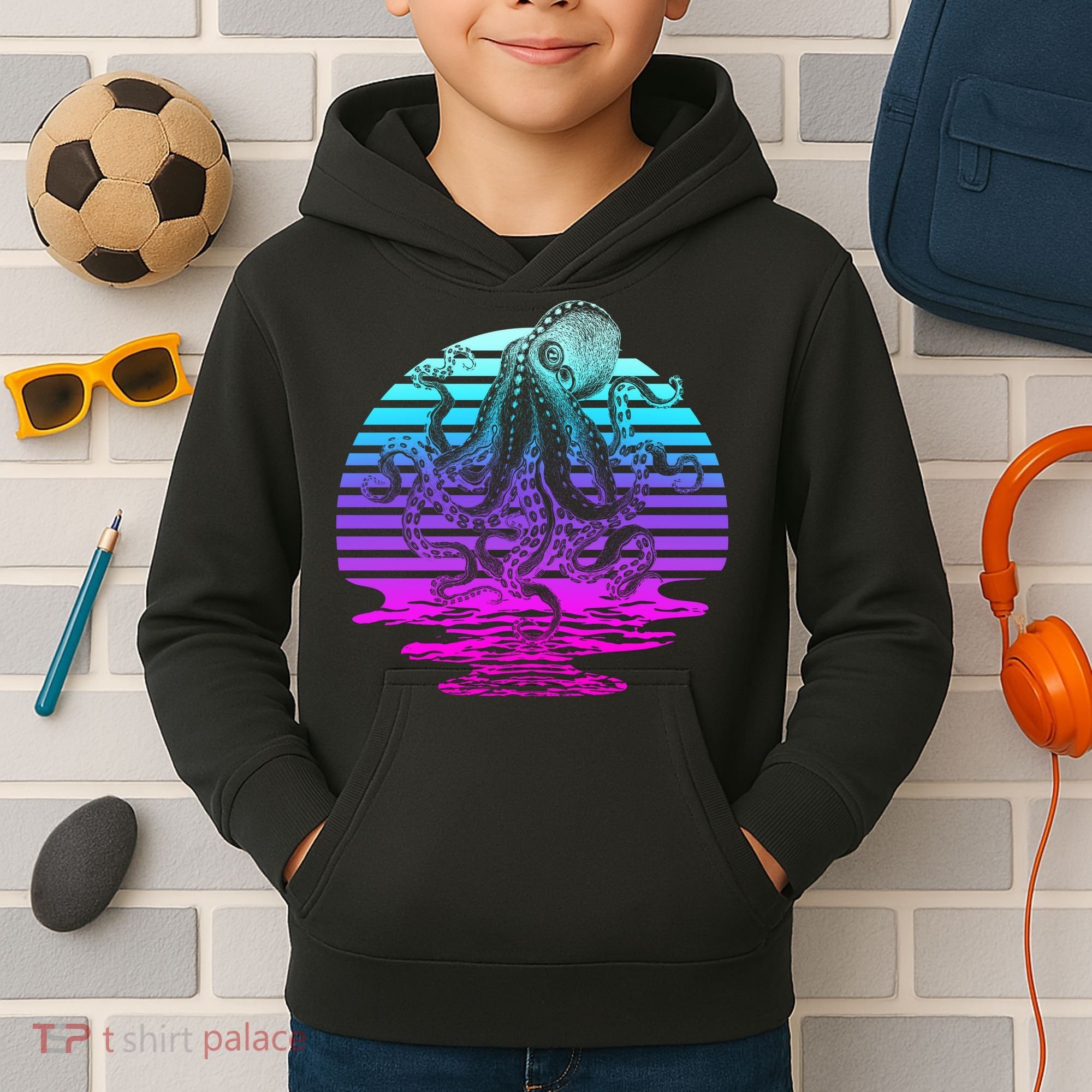 Sunrise Octopus Vaporwave Kids Hoodie