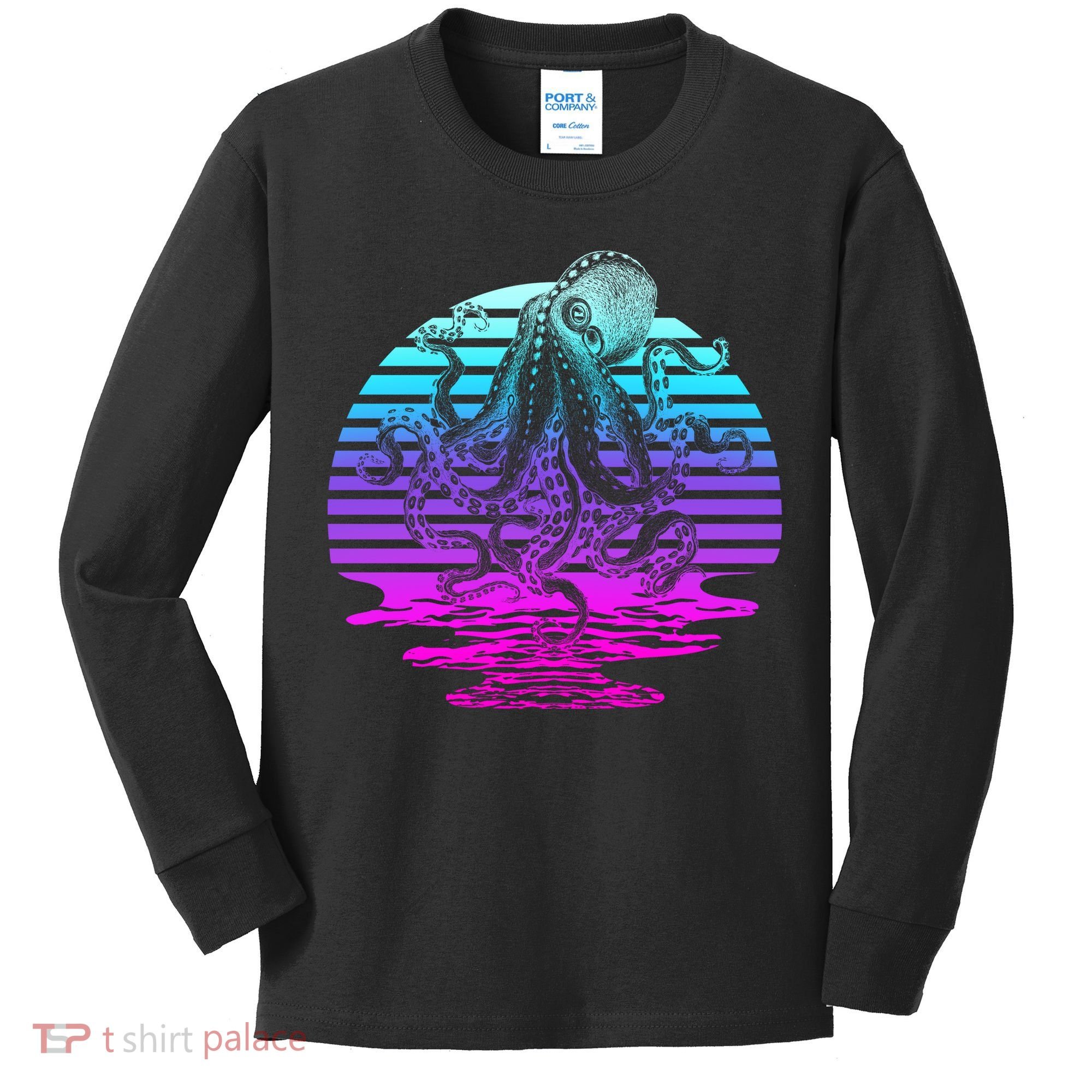 Sunrise Octopus Vaporwave Kids Long Sleeve Shirt