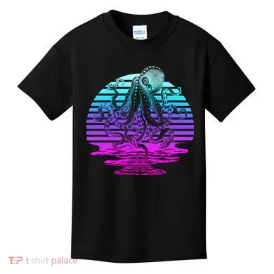 Sunrise Octopus Vaporwave Kids T-Shirt