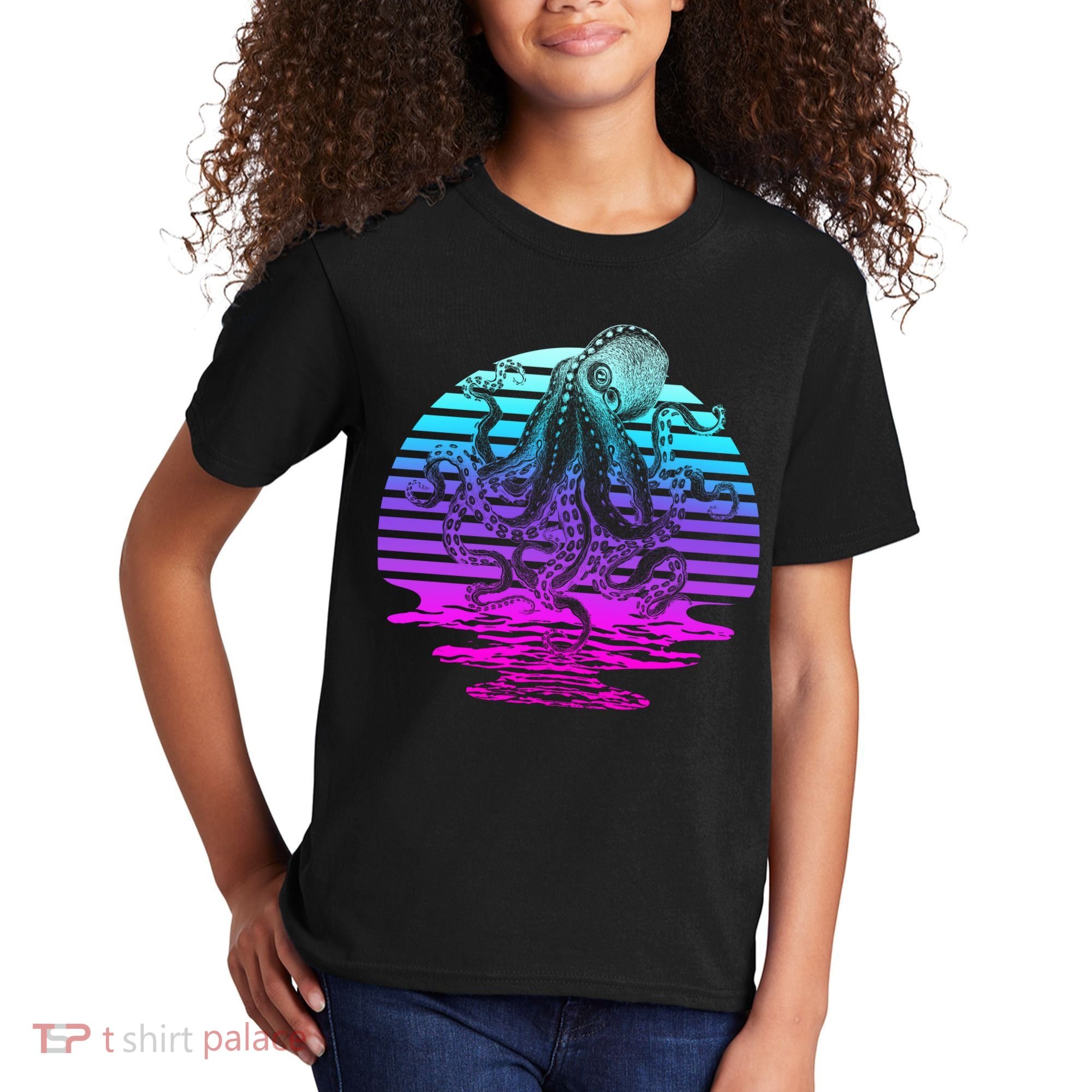 Sunrise Octopus Vaporwave Kids T-Shirt