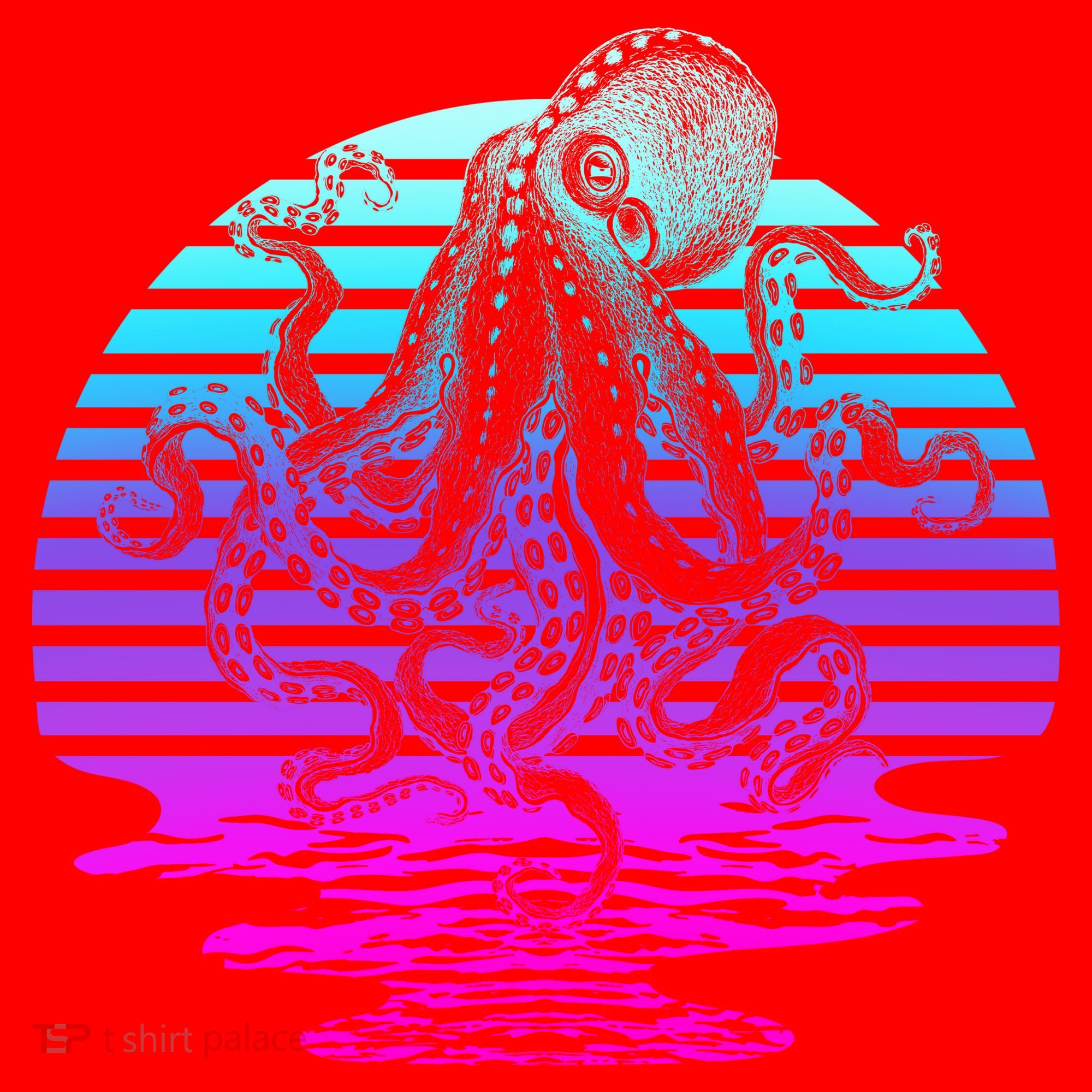 Sunrise Octopus Vaporwave Santa Hat