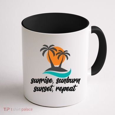 Sunrise Sunburn Sunset Repeat Palm Tree Coffee Mug back