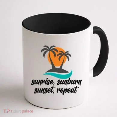Sunrise Sunburn Sunset Repeat Palm Tree Coffee Mug back