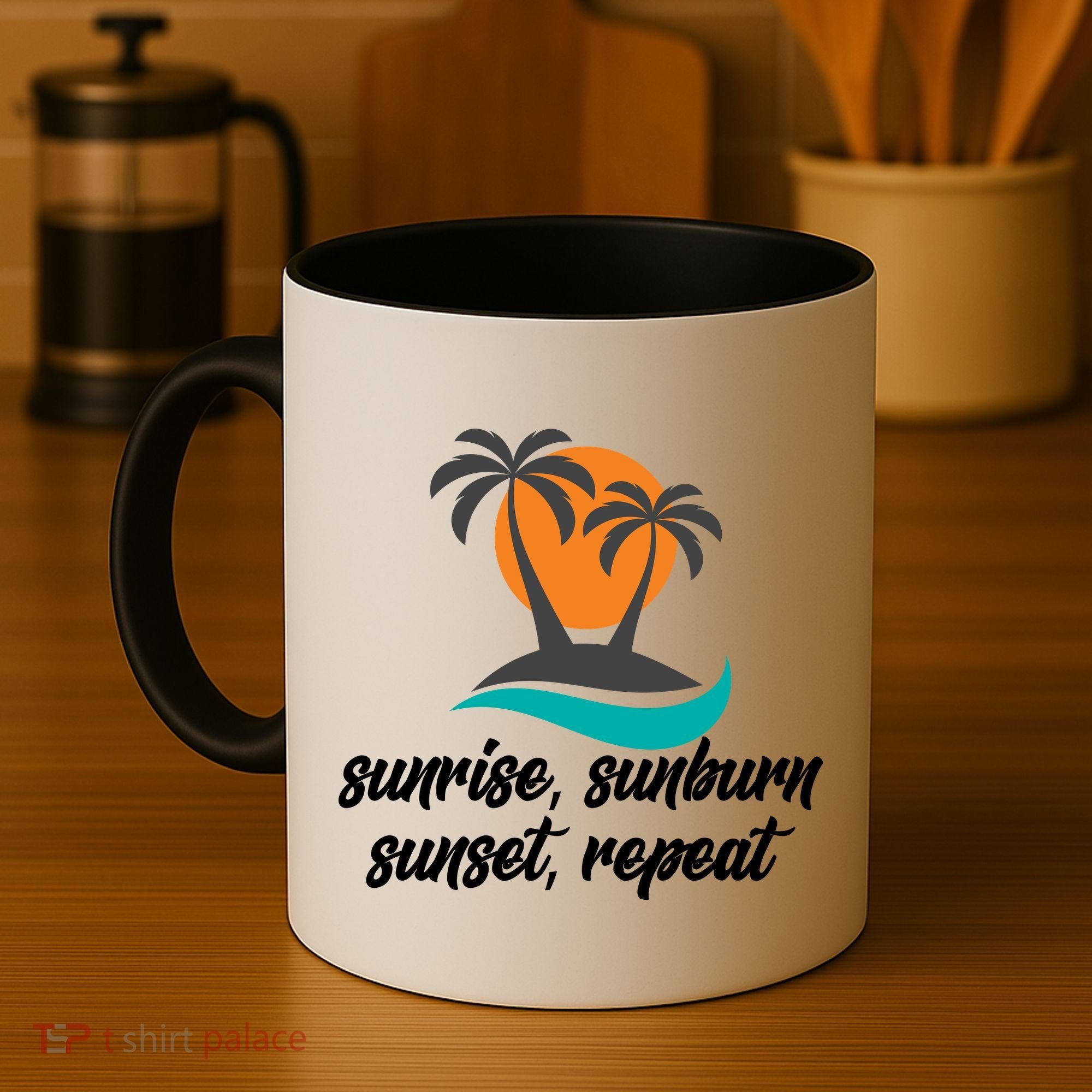 Sunrise Sunburn Sunset Repeat Palm Tree Coffee Mug